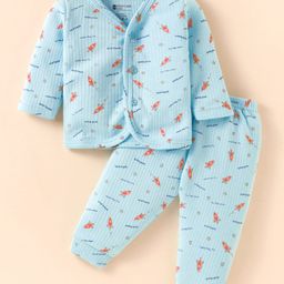 Bodycare Full Sleeves Thermal Inner Wear With Space Theme Print - Light Blue-image-49