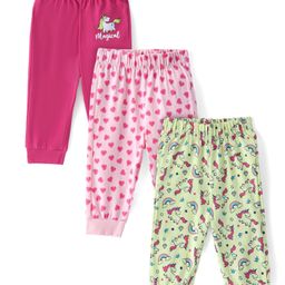 Doodle Poodle  Cotton Single Jersey Knit Full Length Lounge Pant Unicorn & Hearts Print Pack of 3 - Yellow Pink & Fuchsia-image-58