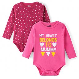 Doodle Poodle 100% Cotton Knit Full SleevesOnesies with Heart & Text Print Pack of 2 - Dark Pink & Maroon-image-64