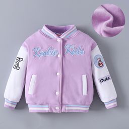 Kookie Kids Full Sleeves Bomber Jacket With Patch Detailing - Purple-image-18