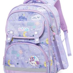 Bunie Unicorn Theme Large Capacity School Backpack with Pouch for Girls Purple - 15 Inches-17