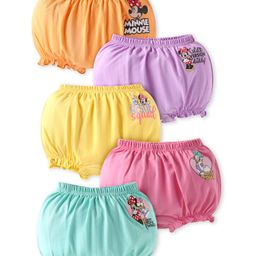 Babyhug Disney Lycra Knit Bloomers With Minnie Mouse Graphics Pack of 5 - Pink Yellow & Blue-image-81