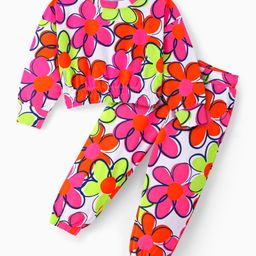 Ollington St. 100% Cotton Knit Full Sleeves Floral Printed Sweatshirt & Joggers Winter Wear Co-Ord Set - Dark Pink-picture-34
