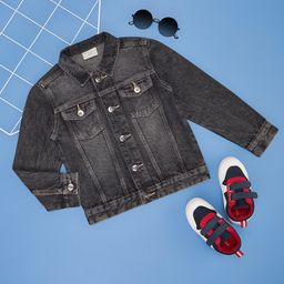 Pantaloons Junior Full Sleeves Solid Denim Jacket - Black-image-5