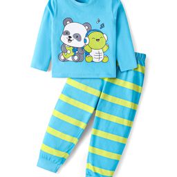 Babyhug Cotton Knit Full Sleeves Night Suit With Stripes & Panda Print - Light Blue-image-75