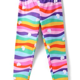 Babyhug Cotton Knit Full length Leggings with Hearts Print & Rainbow Color - Pink-image-73