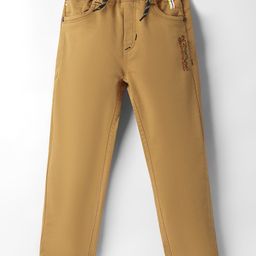 Olio Kids Cotton Woven Full Length Trousers with Text Embroidery - Khaki-image-77