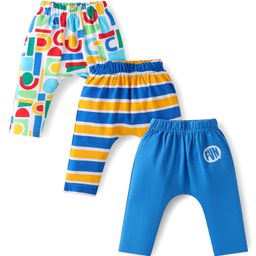 Babyhug Interlock Knit Full Length Diaper Pants with Stripes & Text Print Pack of 3 - Blue-image-40