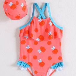 Mark & Mia Sleeveless V Cut Swimsuit with Cap Frill Detailing & Floral Print - Red-image-84