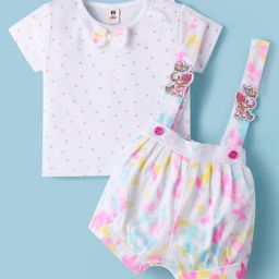 ToffyHouse Cotton Knit Half Sleeves Top & Shorts Set with Suspenders Colour Splash Print - Multicolour-image-53