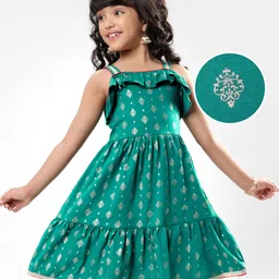 EARTHY TOUCH Single Jersey Knit Sleeveless Foil Printed Ethnic Dress - Teal Blue-picture-20