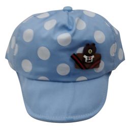 Kid-O-World Cotton Polka Dots Designed Bear Patch Detailed Cap - Light Blue-image-85
