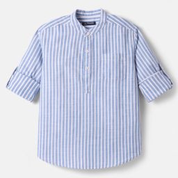 Pine Kids Cotton Woven Full Sleeves Mandarin Collar Shirt With Stripes - Blue-image-17
