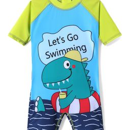 Rovars Half Raglan Sleeves Legged Swimsuit - Green & Light Blue-image-26