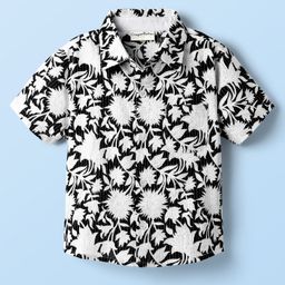 CrayonFlakes Cotton Woven Half Sleeves Floral Printed Shirt - Black-picture-24
