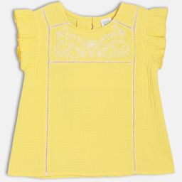 MINI KLUB Cotton Woven Sleeveless Floral Embroidered Top - Yellow-image-24