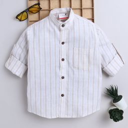 BAATCHEET Cotton Linen Woven Full Sleeves Striped Shirt - White-image-13