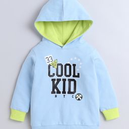 BUMZEE Looper Knit Full Sleeves Text Printed Hooded Sweatshirt - Sky Blue-picture-19