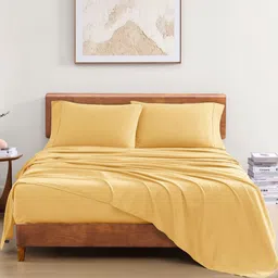 LANE LINEN Yellow 144 TC King Bedsheet with 2 Pillow Covers-31