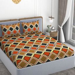 VOMZER Orange Geometric 210 TC King Bedsheet with 2 Pillow Covers-image-63