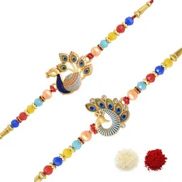 MEIRA JEWELLERY Set Of 2 Designer Rakhis With Greeting Card & Roli Chawal-image-77