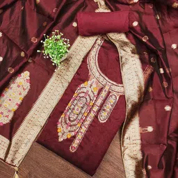 HERE&NOW Floral Woven Design Beads and Stones Unstitched Dress Material-image-59