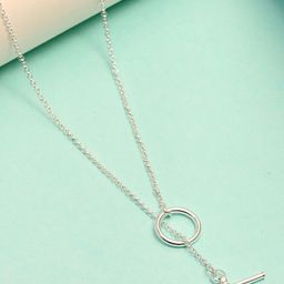 LeCalla 925 Sterling Silver Silver-Plated T-Bar Open Circle & Bar Rolo Chain-7