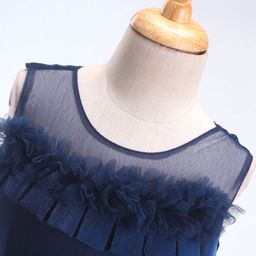 Bluebell Net Sleeveless Party Frock With Bow Corsage - Navy Blue image 4
