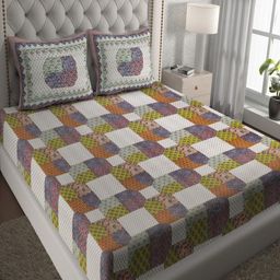 UNIQCHOICE Blue & White Geometric Printed Cotton 120 TC Queen Bedsheet Set 2.35 m x 2.15 m-25