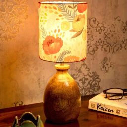 green girgit Wooden Dome Table Lamp with Multicolor Red Lamp Shade-picture-9