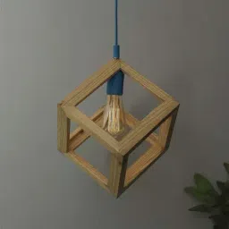 Homesake Beige Hanging Cube Lamp with Blue Silicone Socket Holder - Set of 1 (Bulb not included)-4