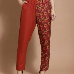 KASSUALLY Rust Floral Print Regular Fit Mid Rise Trousers-picture-47