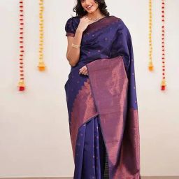 Anjaneya Sarees Blue Banarasi Silk Saree with Unstiched Blouse-image-101