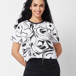 Spykar White & Black Printed Crop T-Shirt-picture-23