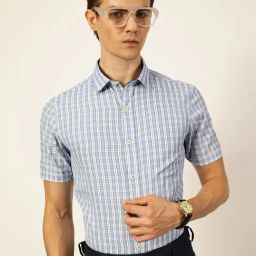 Thomas Scott Light Blue Cotton Regular Fit Checks Shirt-image-42