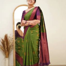 Anjaneya Sarees Green Banarasi Silk Saree with Unstiched Blouse-image-45