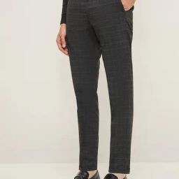 WES Formals by Westside Charcoal Checkered Carrot-Fit Mid-Rise Trousers-image-47