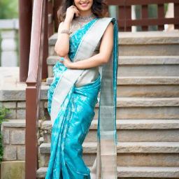 Anjaneya Sarees Blue Banarasi Silk Saree with Unstiched Blouse-picture-23