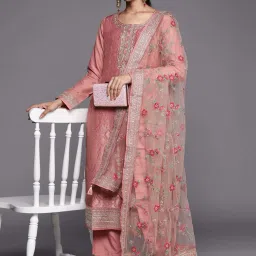 Libas Pink Woven Pattern Kurta Pant Set With Dupatta image 3