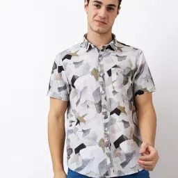 Spykar Green 100% Cotton Slim Print Shirt-image-96