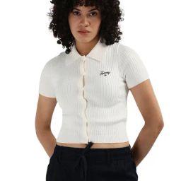 Tommy Hilfiger White Polyester Ribbed Women Cardigan-image-97