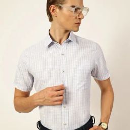Thomas Scott Blue Cotton Regular Fit Checks Shirt-image-59