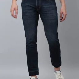 Cantabil Dark Blue Regular Fit Lightly Washed Jogger Jeans-image-47