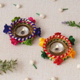 eCraftIndia Multicolor Aluminium Tea Light Holders - Set of 2-image-89