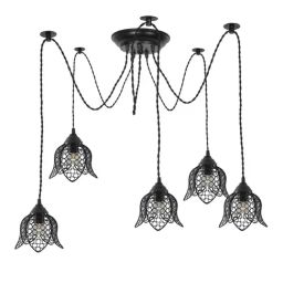 Homesake 5 Arms Spider Black Metal Adjustable DIY Lotus Pendant Light  (Bulb not included)-image-57