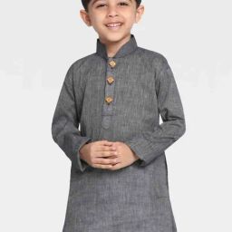 VASTRAMAY Kids Black Cotton Striped Kurta-image-72