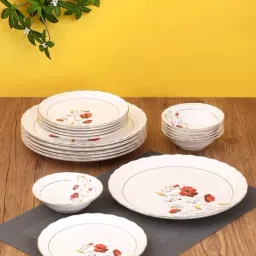 Clay Craft 'Fine' White & Red Ceramic 40 Piece Dinner Set-image-28