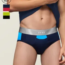 XYXX Navy Blue, Brilliant Blue & Lime Punch Colour-Block Briefs- Pack of 3-image-18