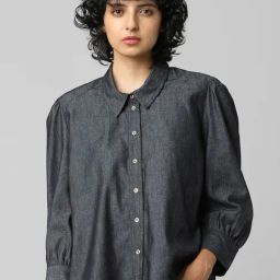 Only Dark Grey Regular Fit Denim Shirt-image-101