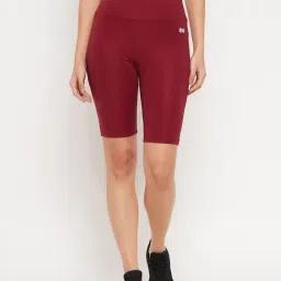 Clovia Maroon High Rise Sports Shorts-picture-20